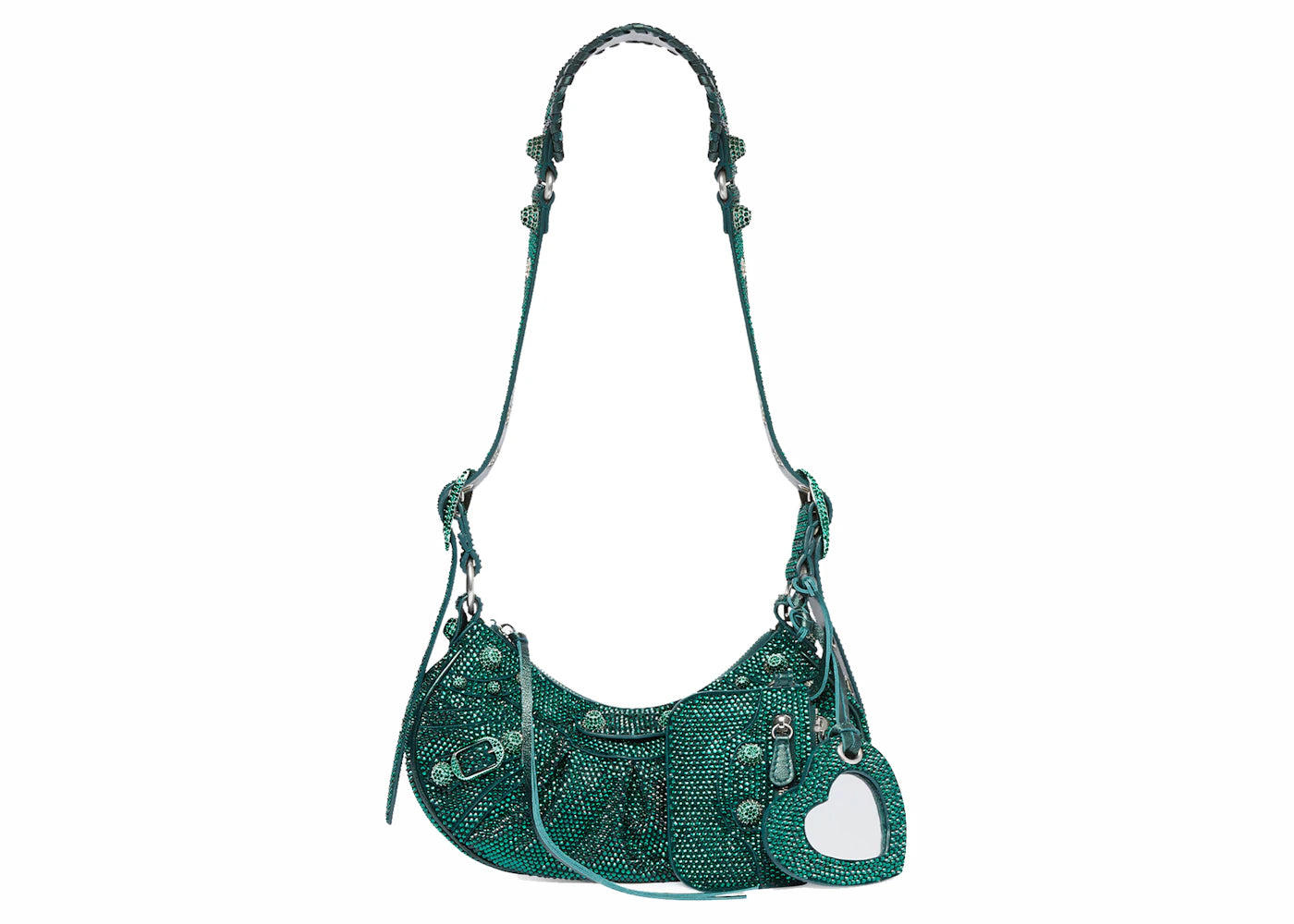 Balenciaga Le Cagole Shoulder Bag XS Green Suede with Rhinestones