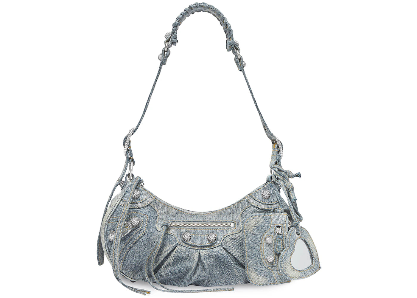 Balenciaga Le Cagole Shoulder Bag Small Blue Denim Wash with Rhinestones