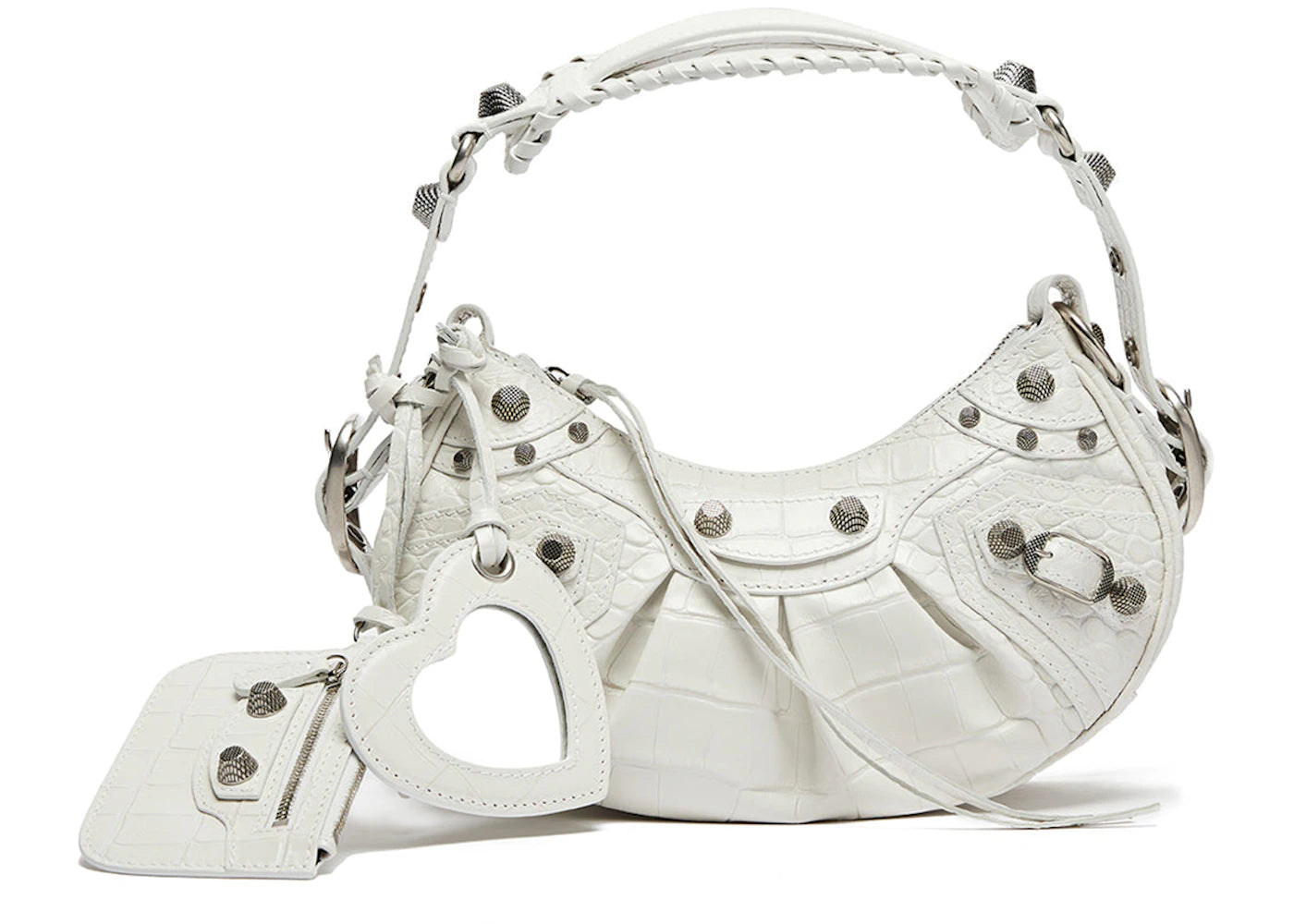 Balenciaga Le Cagole Shoulder Bag XS Crocodile Embossed White