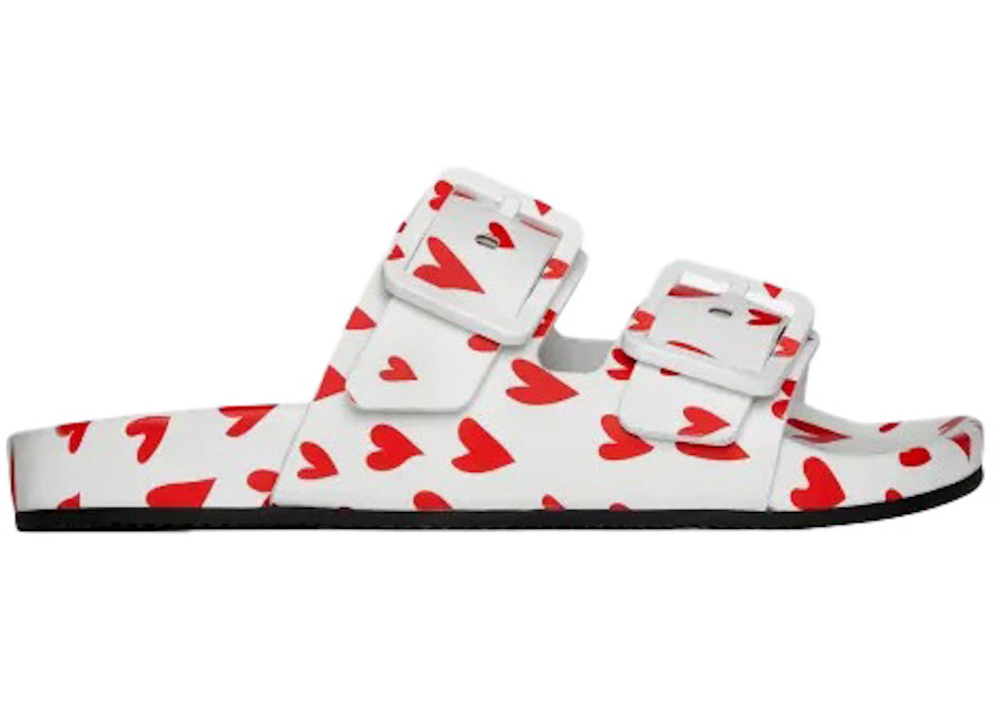 Balenciaga Logo Print Mallorca Flat Sandals White Red Hearts (Women's)