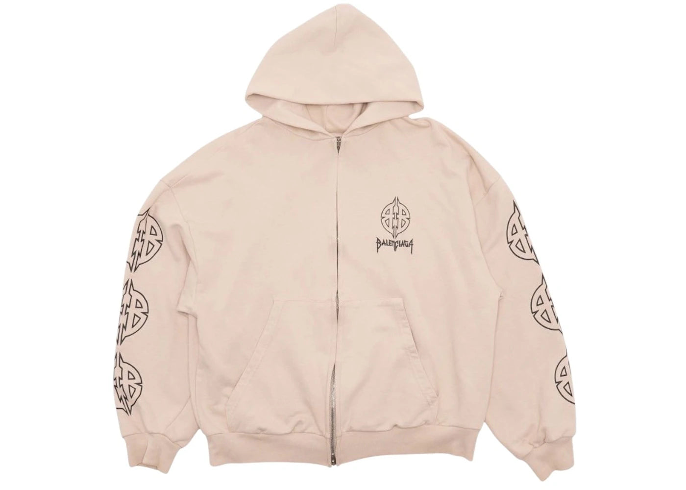 Balenciaga Metal BB Stencil Zip Up Hoodie Beige