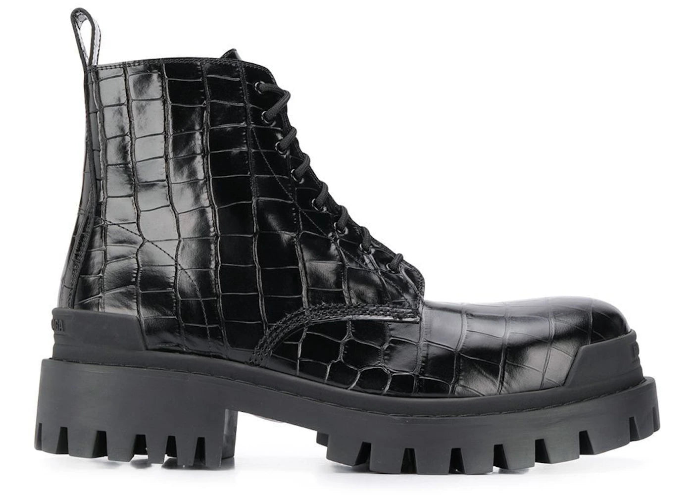 Balenciaga Strike 20mm Croc Embossed Lace Up Boot Black