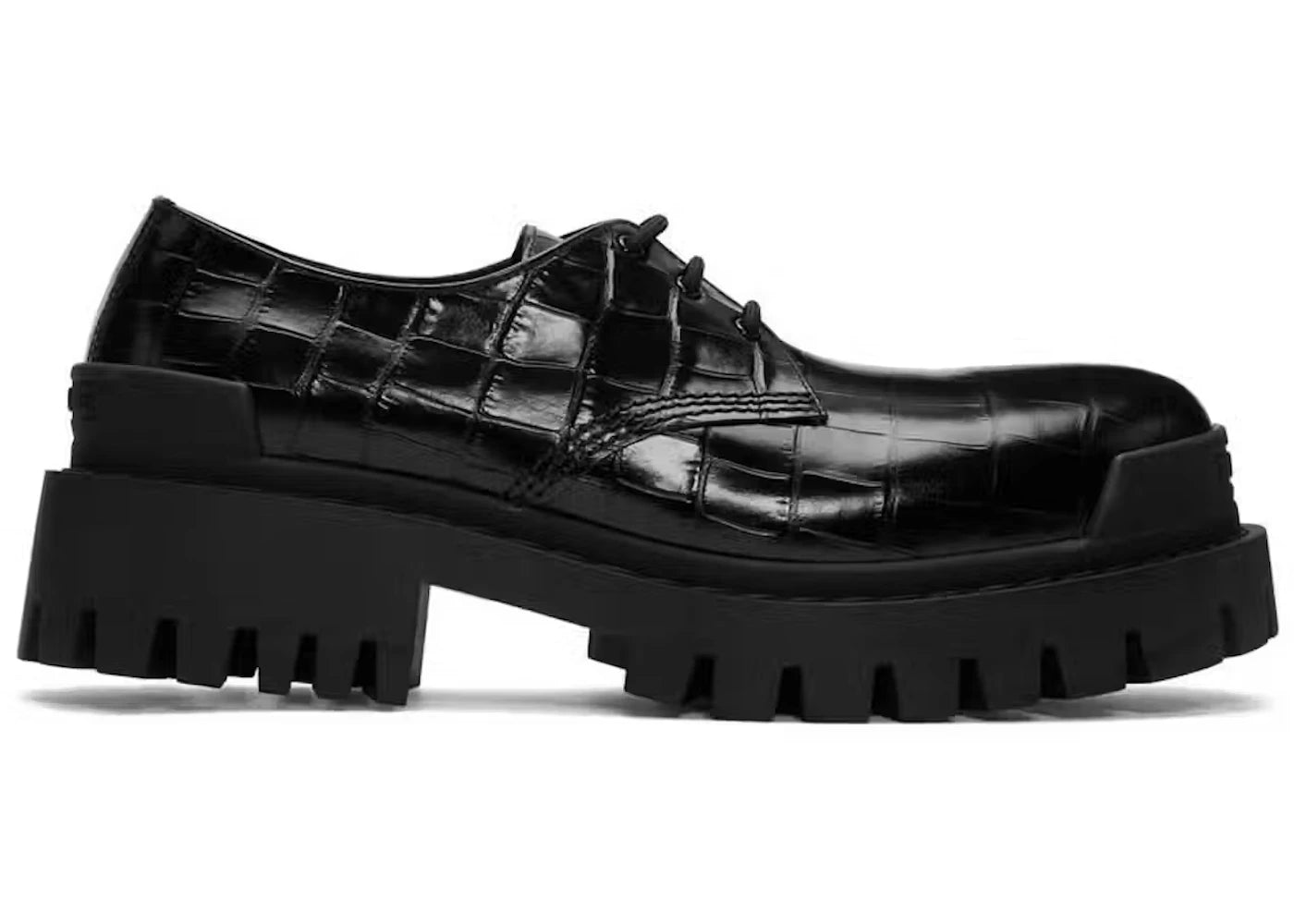 Balenciaga Strike Croc Embossed Leather Derby Black