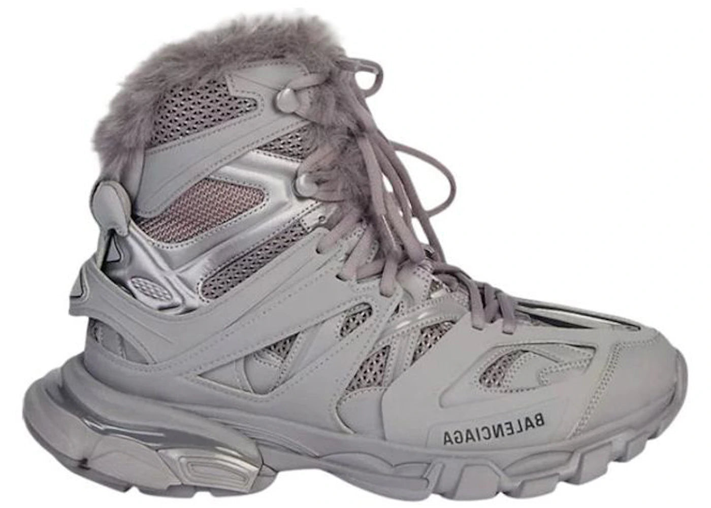 Balenciaga Track Hike Boots Faux Fur Grey