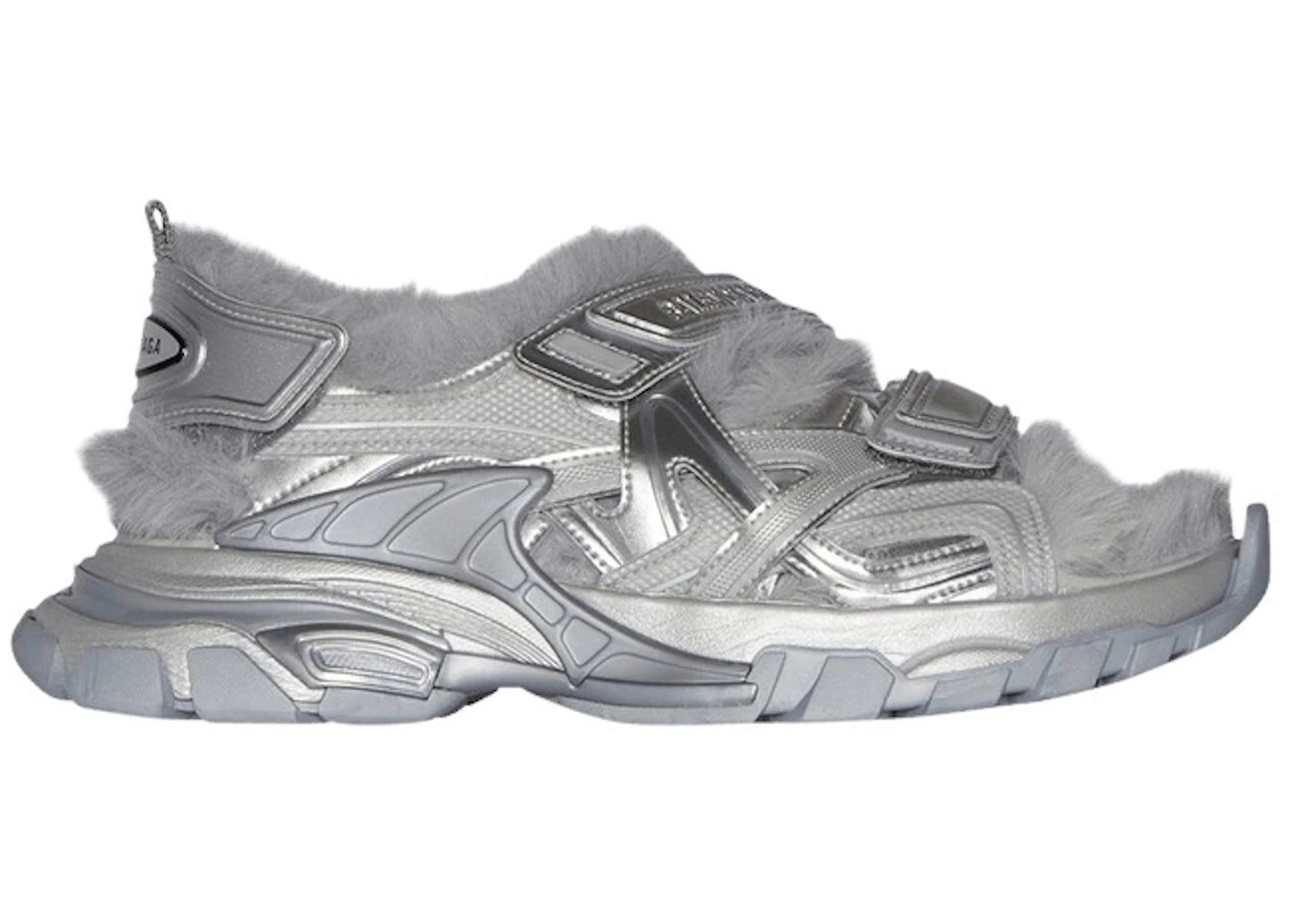 Balenciaga Track Sandals Faux Fur Grey Metallic