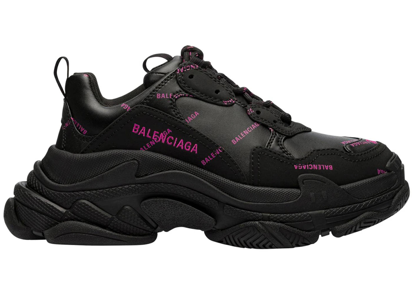 Balenciaga Triple S All Over Logo Black Magenta