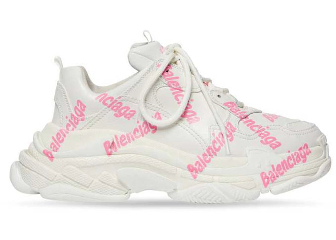 Balenciaga Triple S Logotype Trainers White Pink