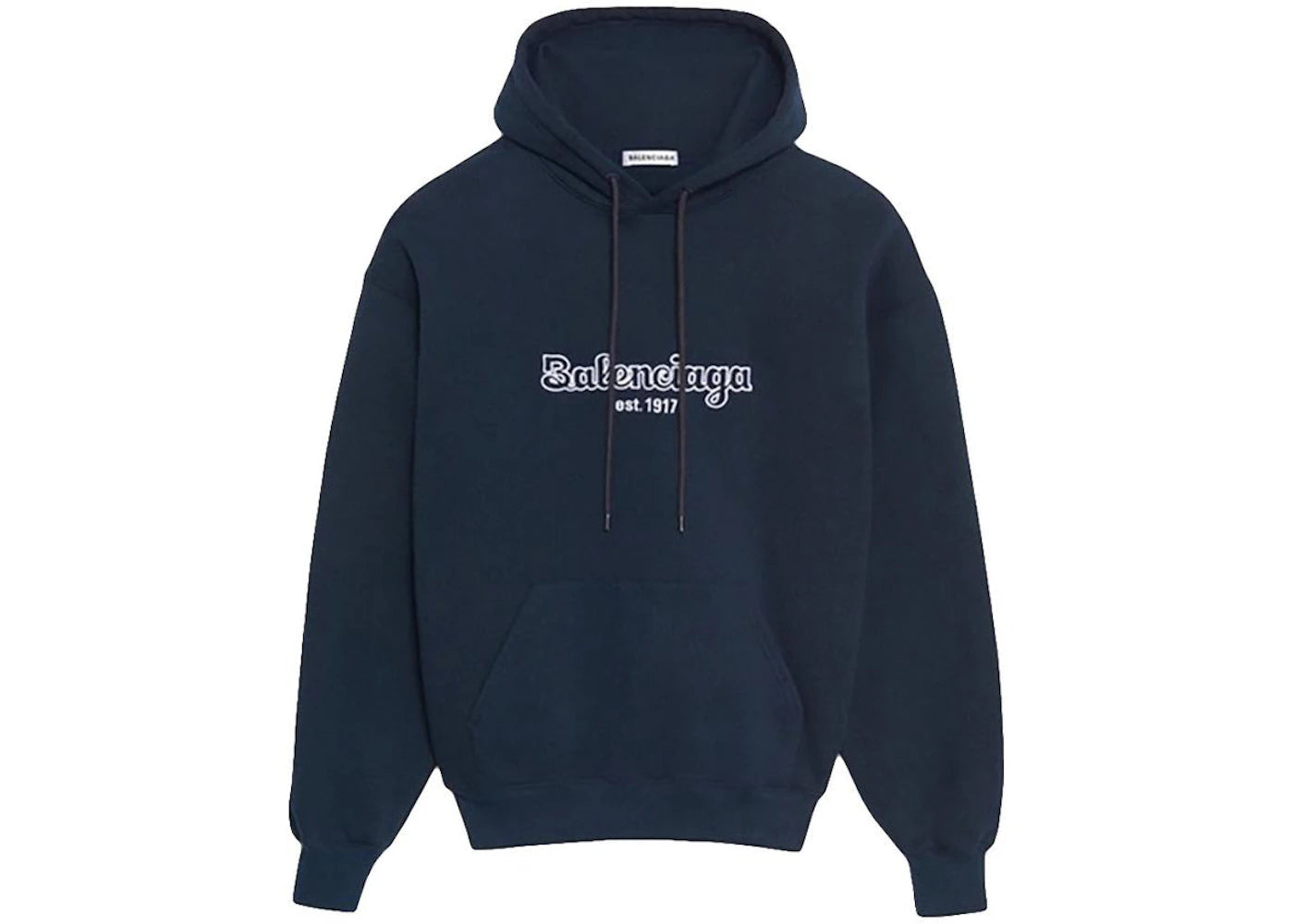 Balenciaga White Logo Hoodie Navy