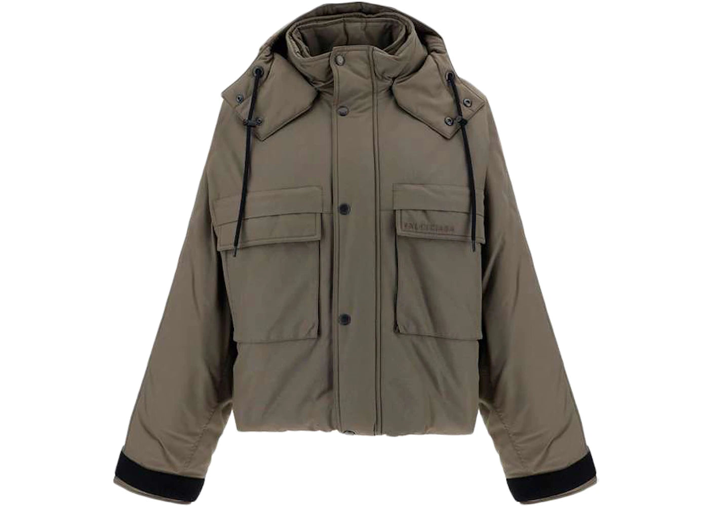 Balenciaga Women Flap Pocket Logo Nylon Parka Jacket Khaki