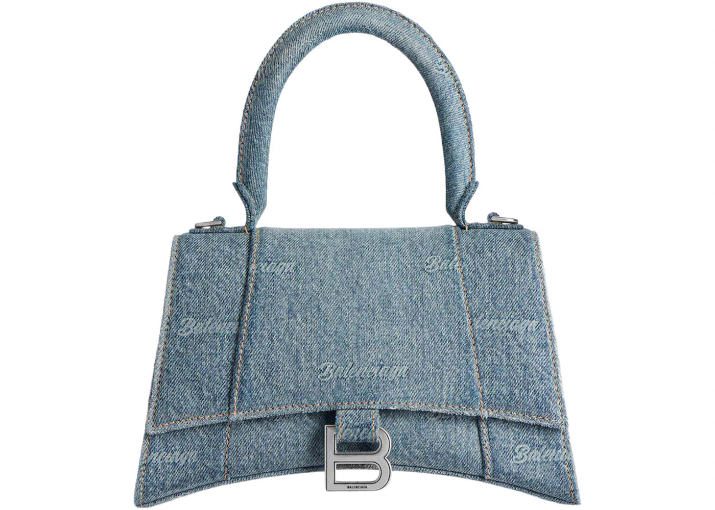 Balenciaga Women's Hourglass Small Handbag Girly Allover Denim Light Blue
