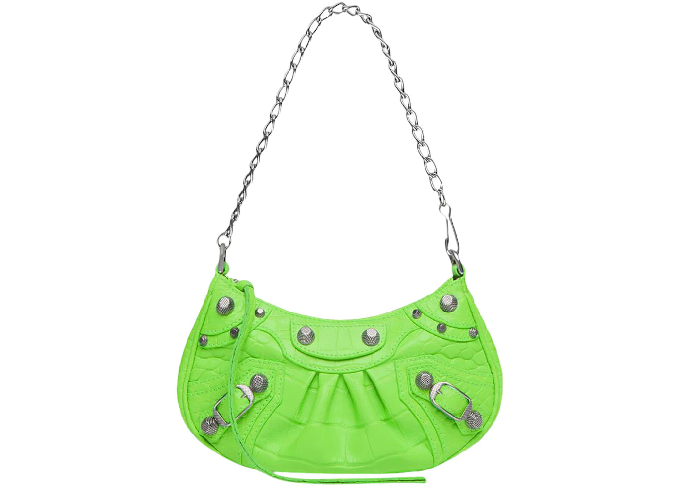 Balenciaga Women's Le Cagole Mini Bag With Chain Crocodile Embossed Bright Green