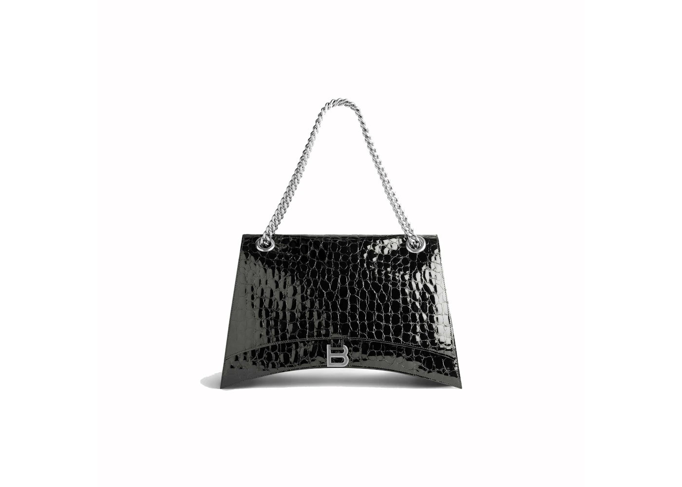 Balenciaga Womens Crush Large Chain Crocodile Embossed Bag Black
