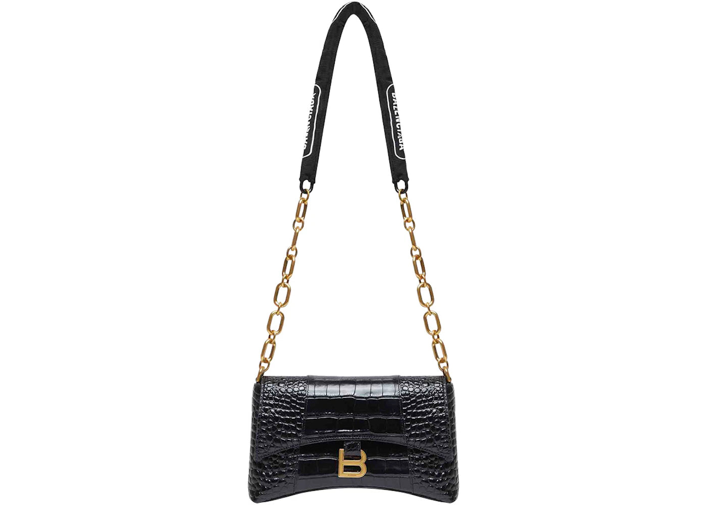 Balenciaga Women's Downtown Shoulder Bag XS Crocodile Embossed Black