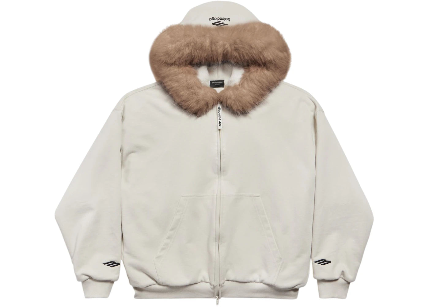 Balenciaga Women's Fluffy Zip-Up Fleece Hoodie Chalky White