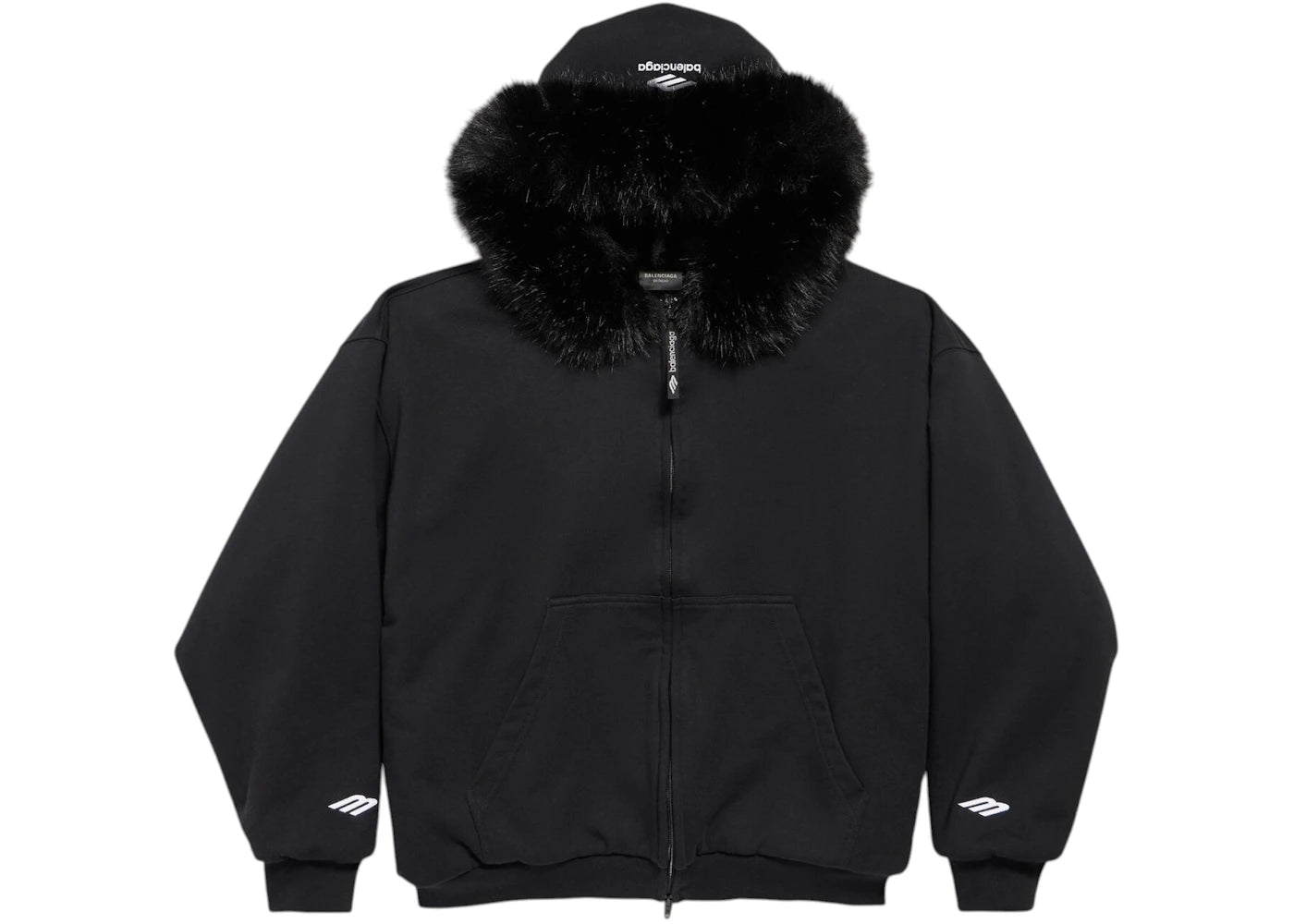 Balenciaga Women's Fluffy Zip-Up Fleece Hoodie Washed Black