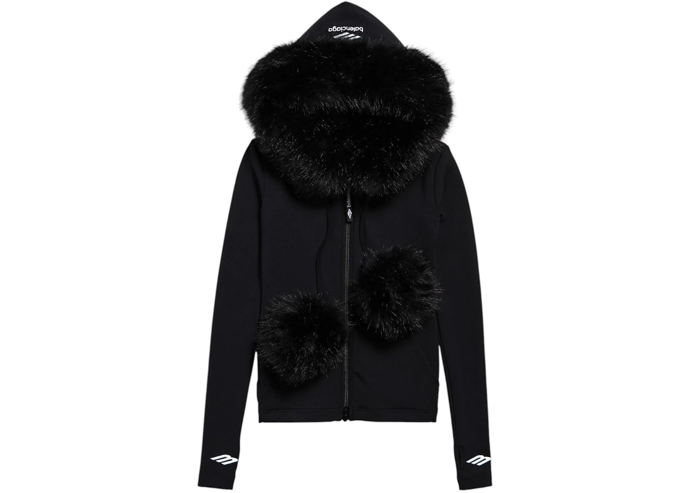 Balenciaga Women's Fluffy Zip-Up Hoodie Washed Black