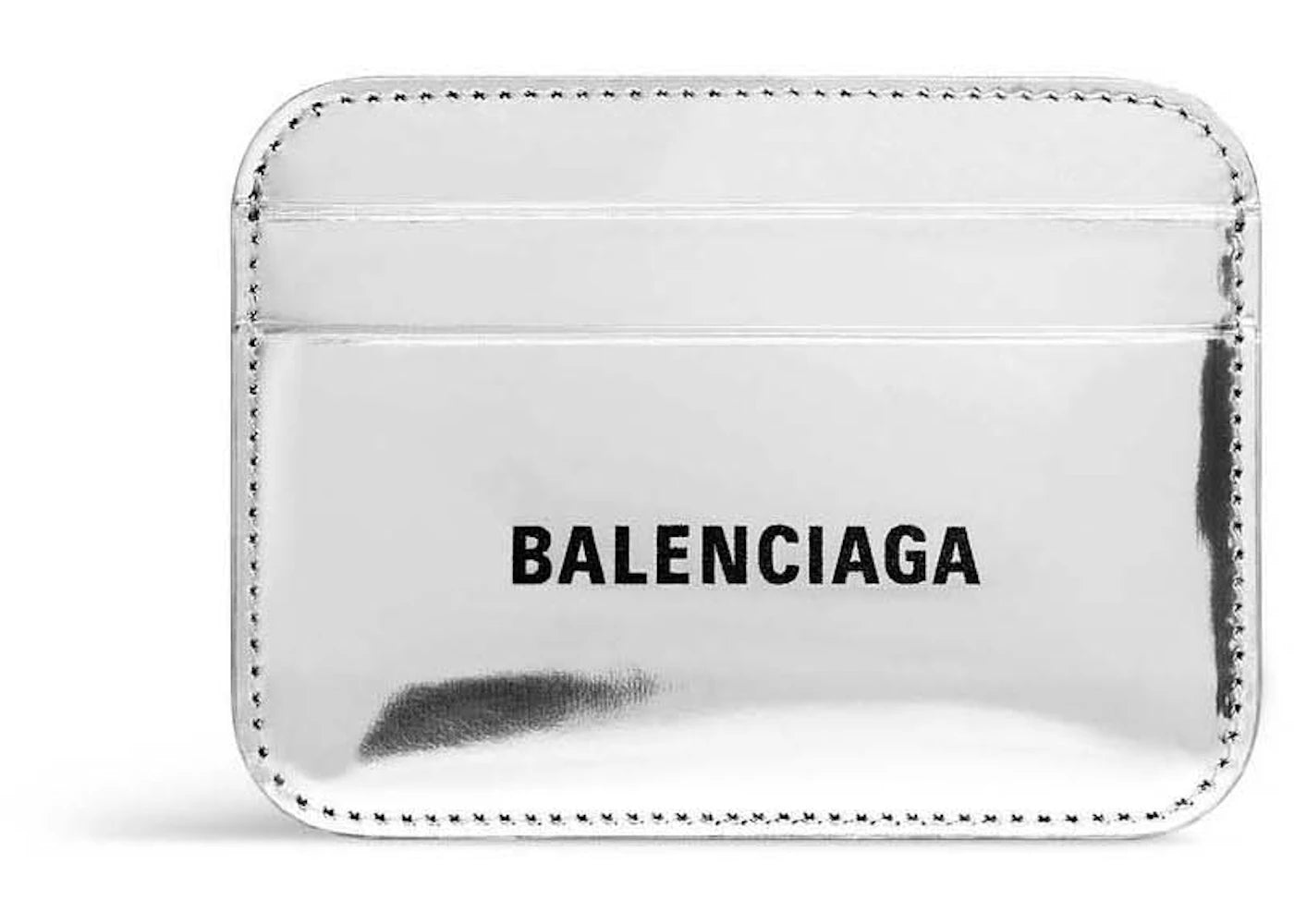 Balenciaga Womens Mirror Effect Card Holder Silver