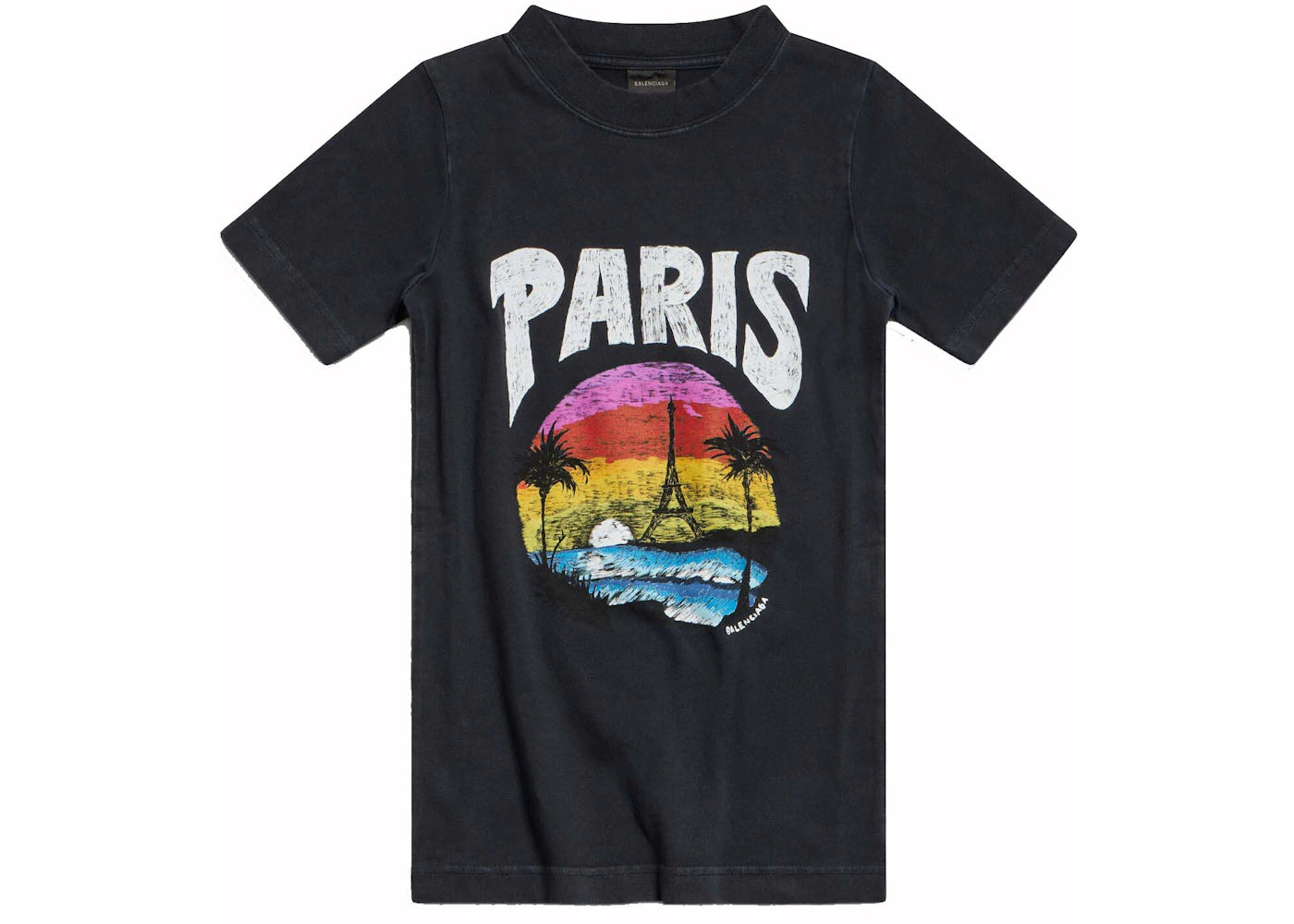 Balenciaga Women's Paris Tropical T-shirt Fitted Black/White