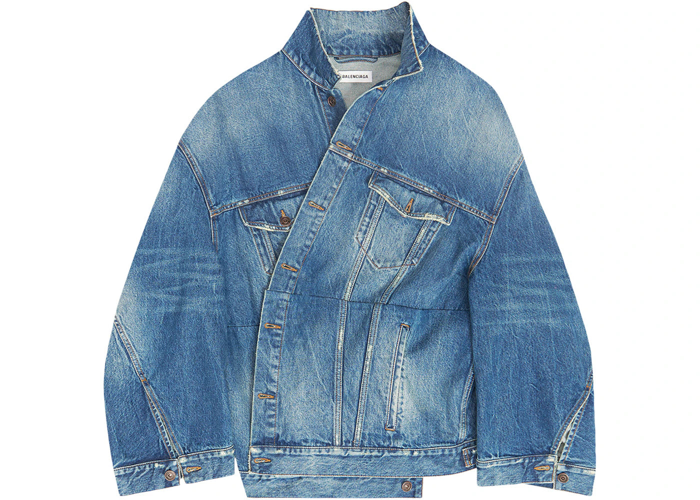 Balenciaga Women's Vintage Denim Oversized Twisted Sleeve Jacket Blue
