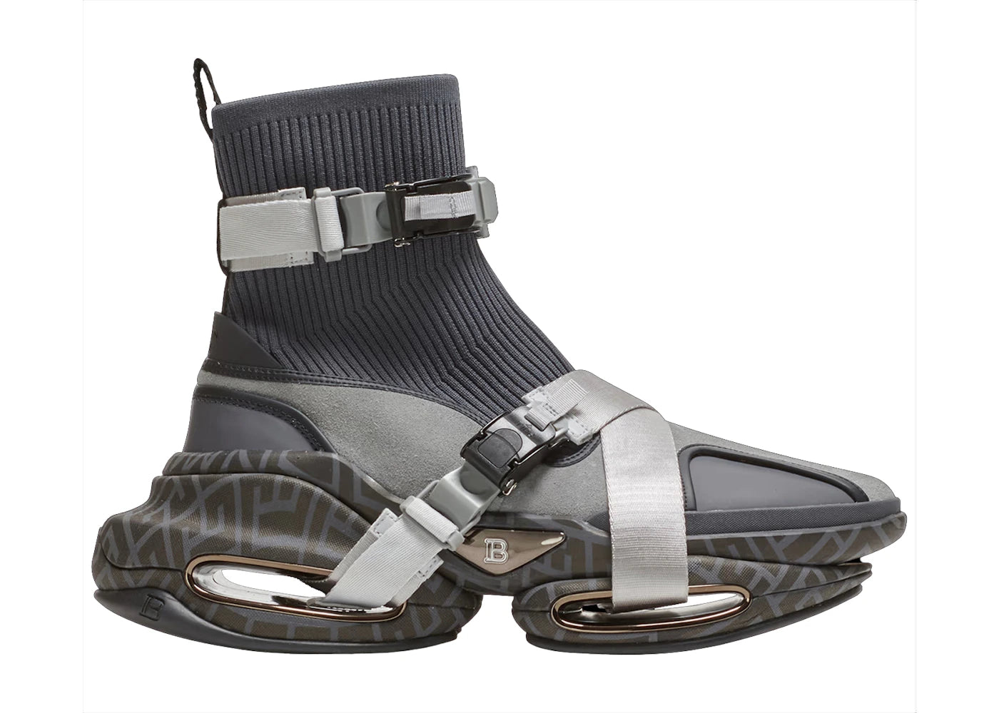 Balmain B-Bold High-Top Knit Grey Strap
