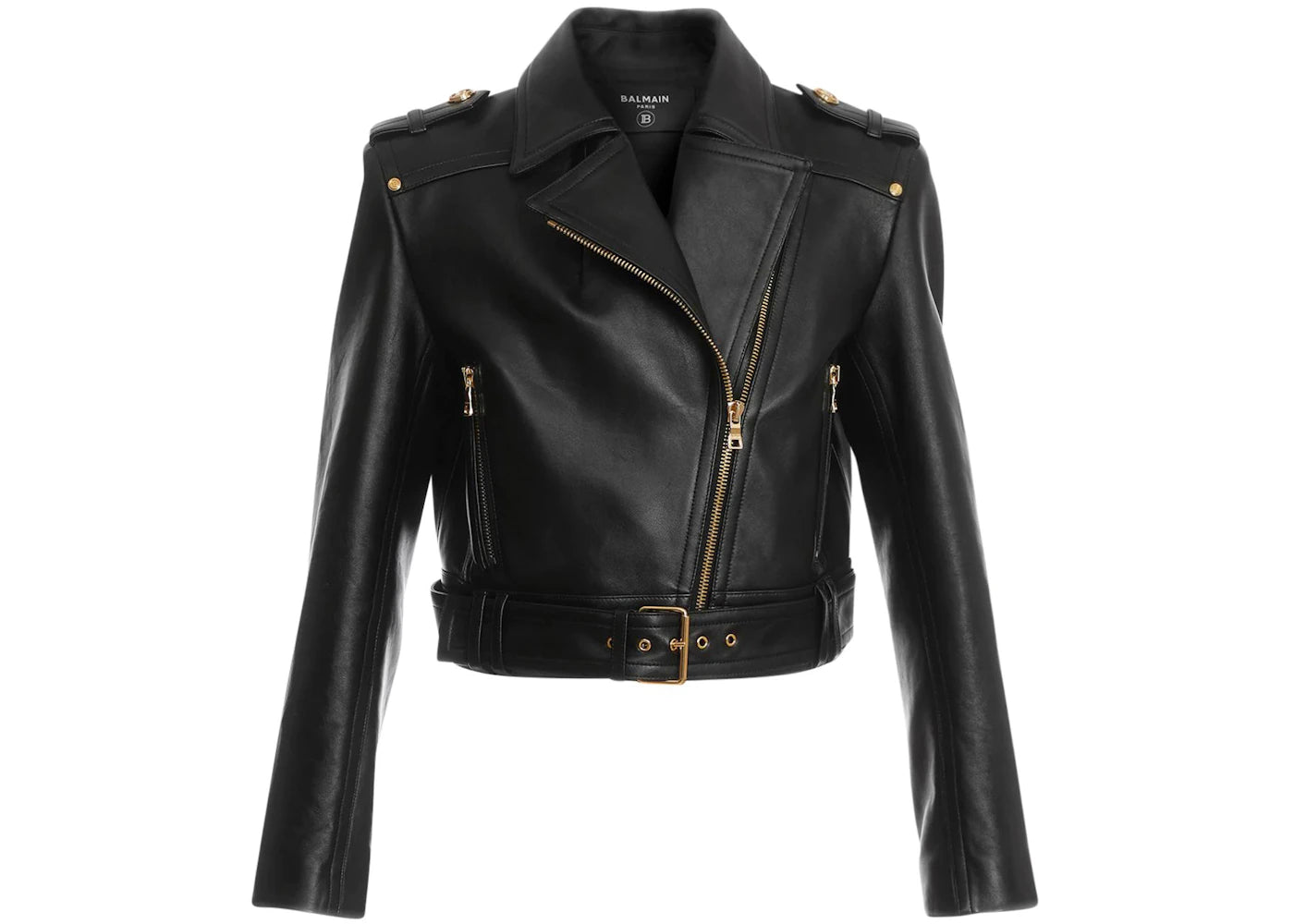 Balmain Chain Quilted Leather Crop Jacket Black