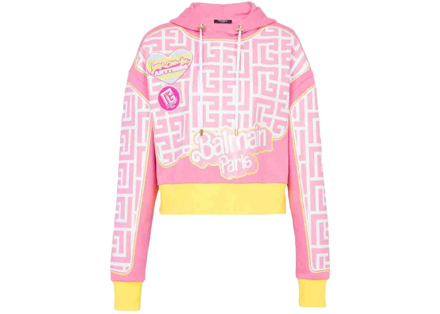 Balmain x Barbie - Cotton Cropped Sweatshirt Pink Balmain Logo Print