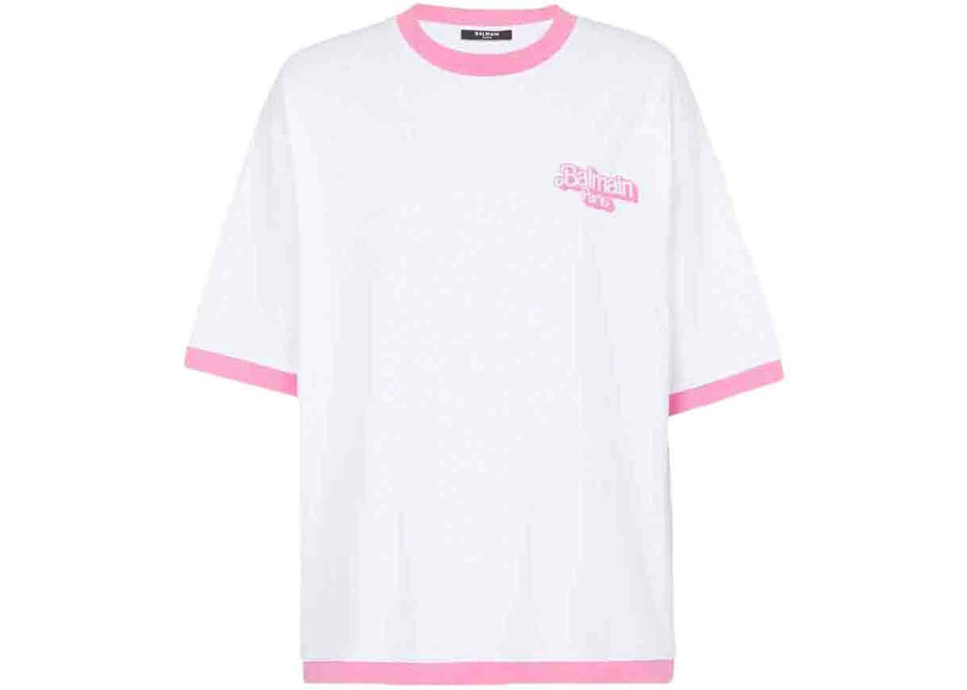 Balmain x Barbie - Cotton T-shirt White with Pink Balmain Logo Print