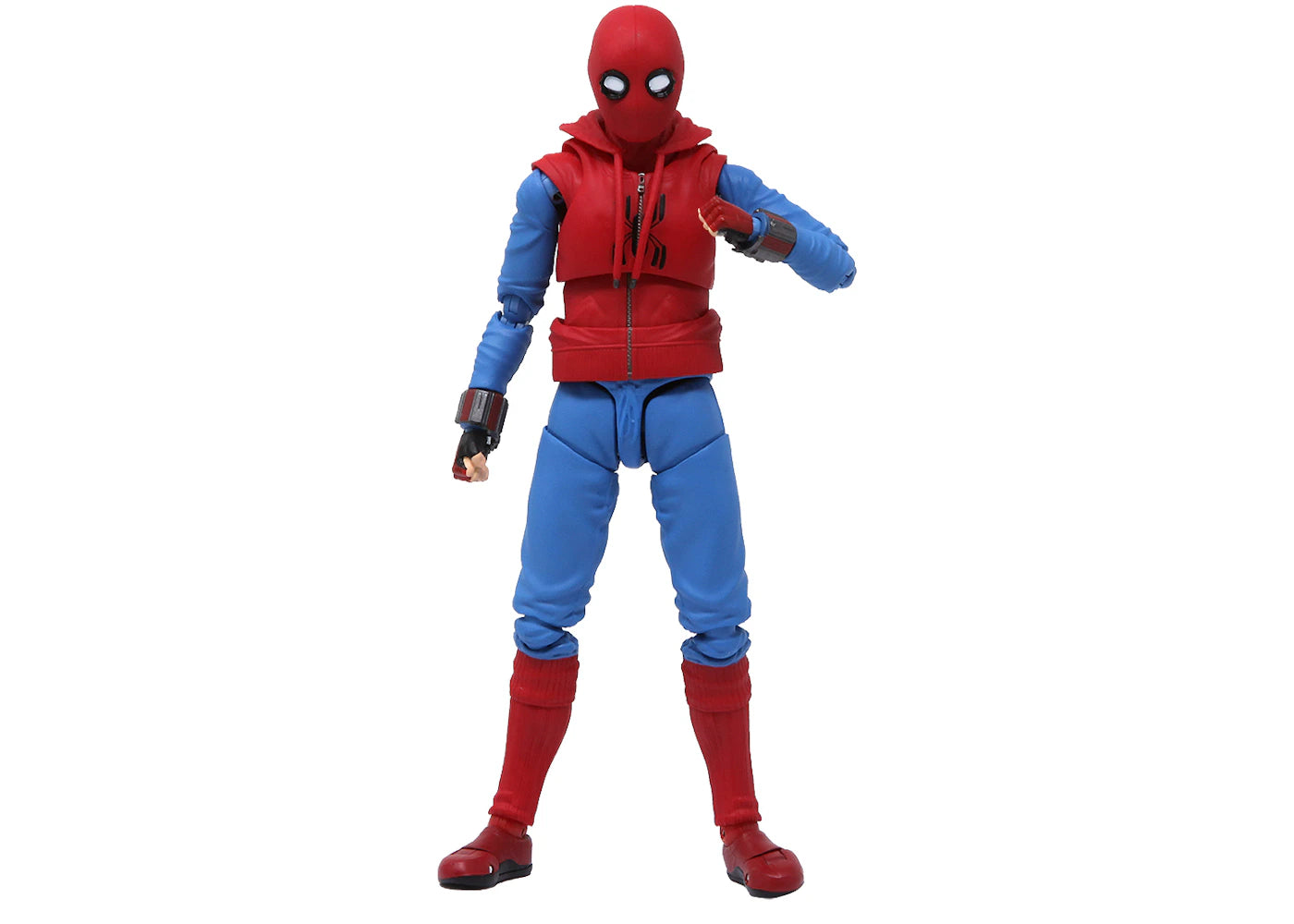 Bandai S.H.Figuarts Spider-Man Homecoming Spider-Man Home Made Suit Version And Tamashii Option Act Wall Action Figure Red & Blue