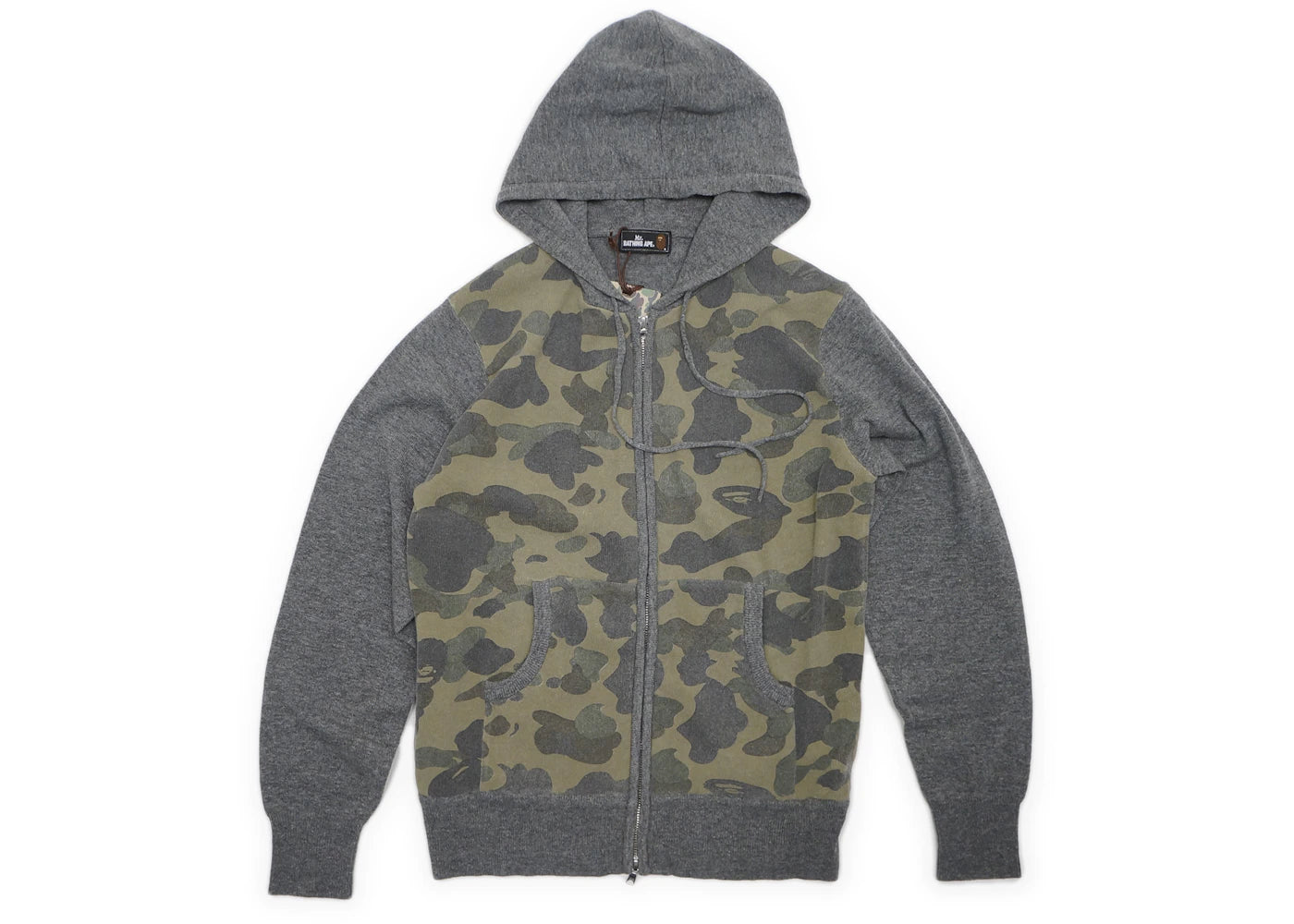 BAPE 1st Camo Front Knit Sweater Zip Hoodie Grey/Green