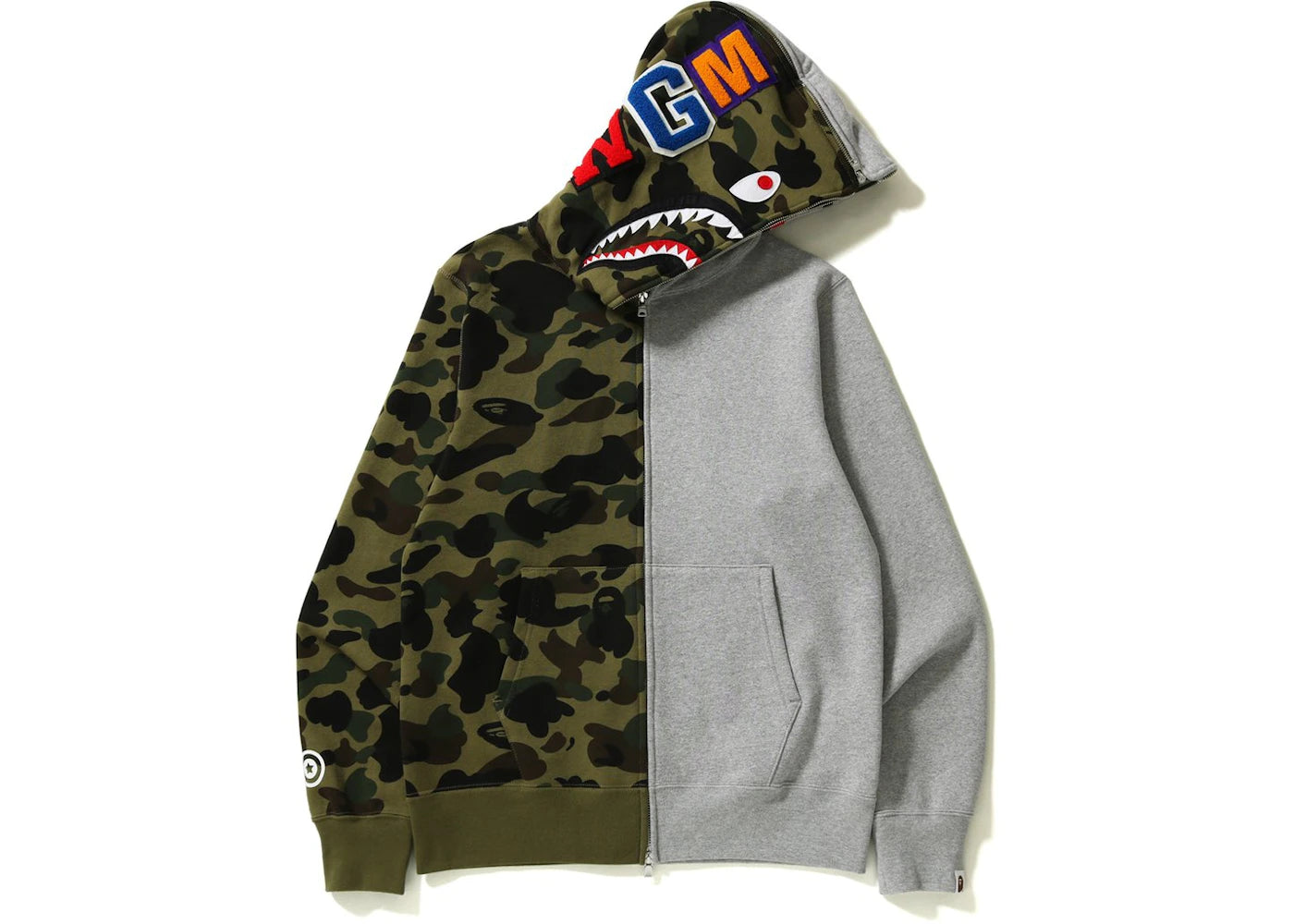BAPE 1st Camo Half and Half Full Zip Hoodie Green/Grey