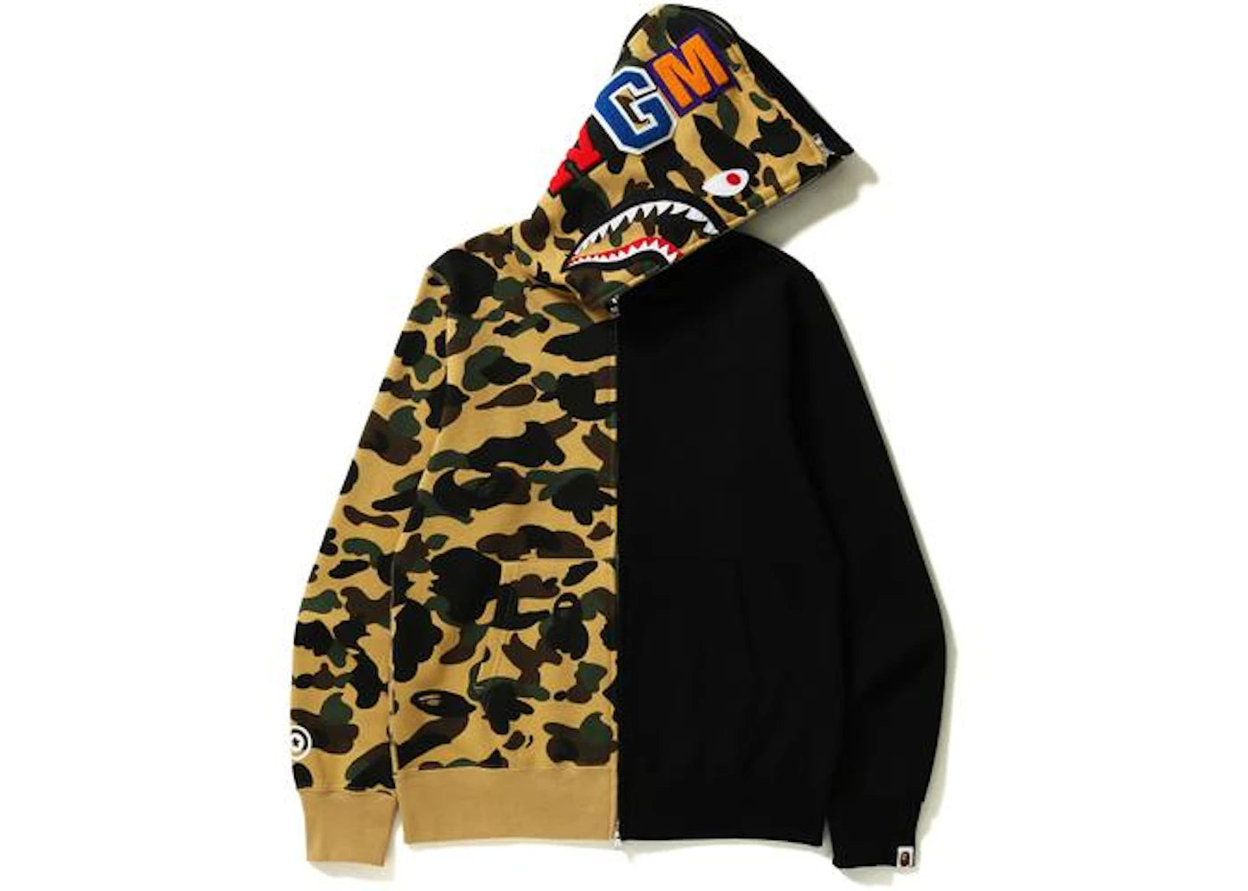 BAPE 1st Camo Half and Half Full Zip Hoodie Yellow/Black