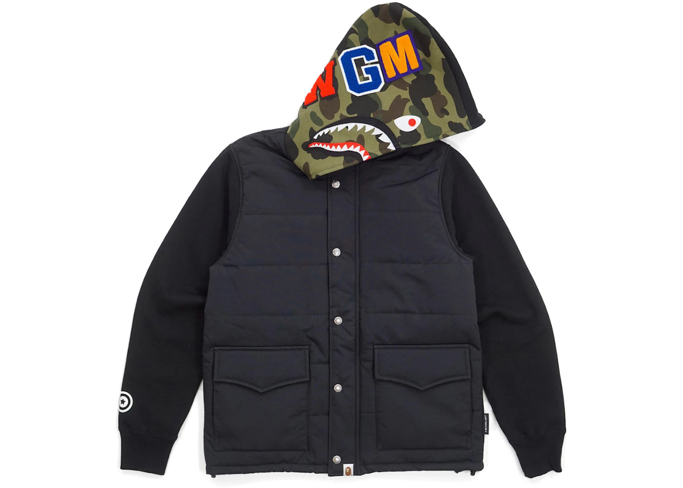 BAPE 1st Camo Hood WGM Wappen Down Vest Hoodie Shark Black/Green