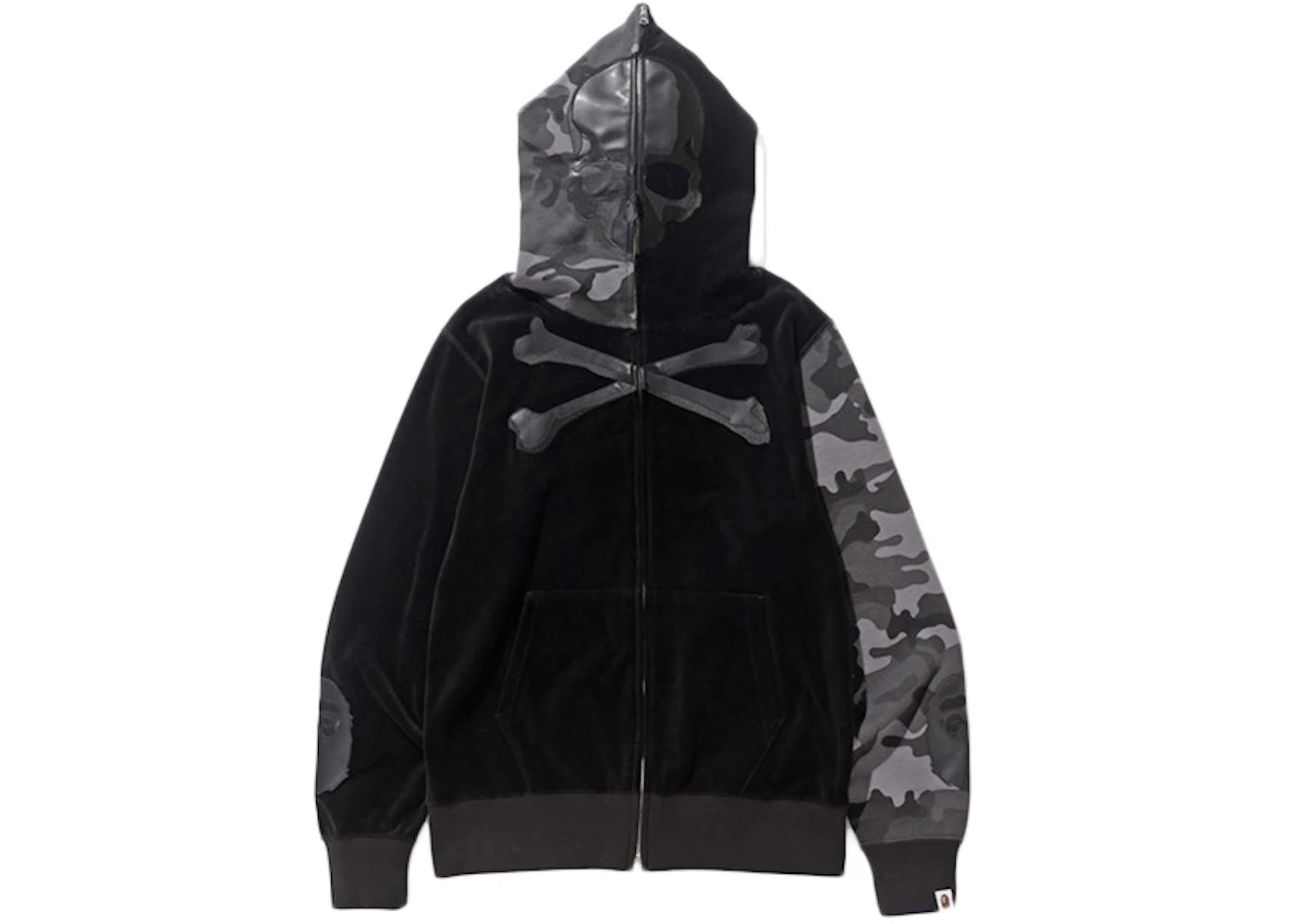 BAPE 1st Camo Leather Skull Velour Hoodie Black