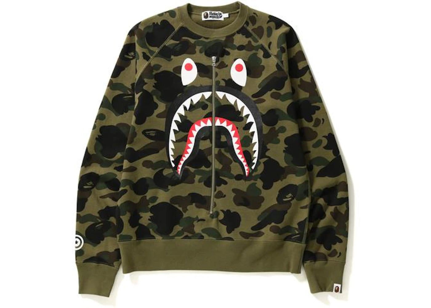 BAPE 1st Camo Metal Zip Shark Crewneck Green