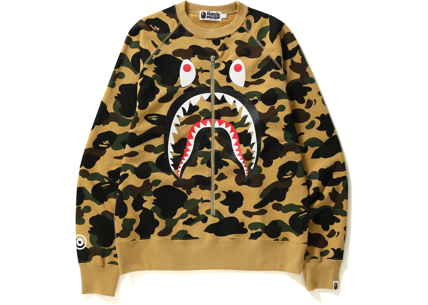 BAPE 1st Camo Metal Zip Shark Crewneck Yellow