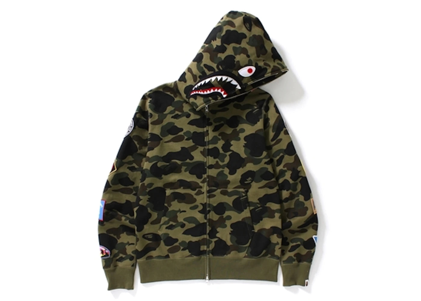 BAPE 1st Camo Multi Logo Shark Full Zip Hoodie Green Camo