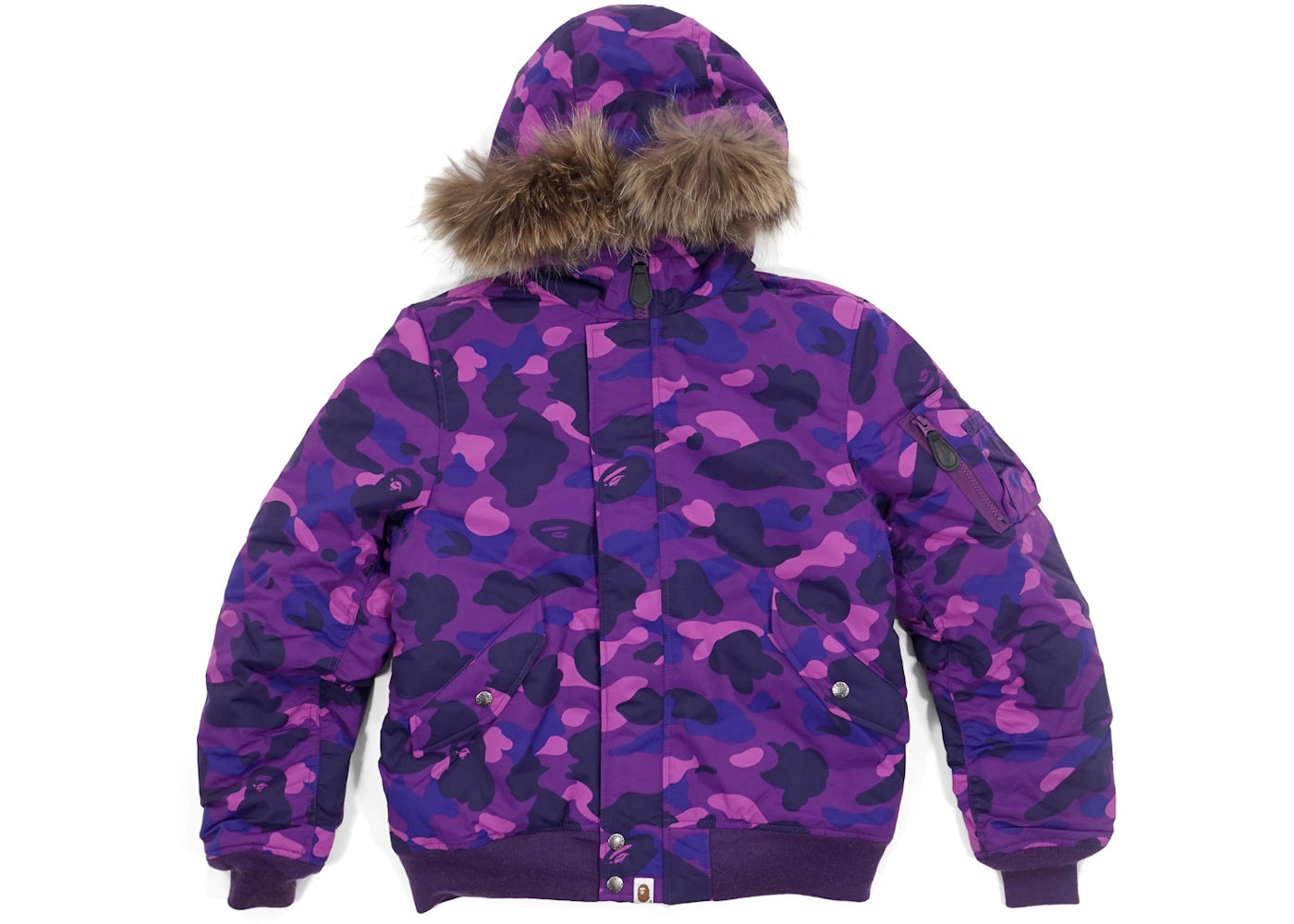 BAPE Color Camo Fur Hood Puff Down Jacket (Ladies) Purple