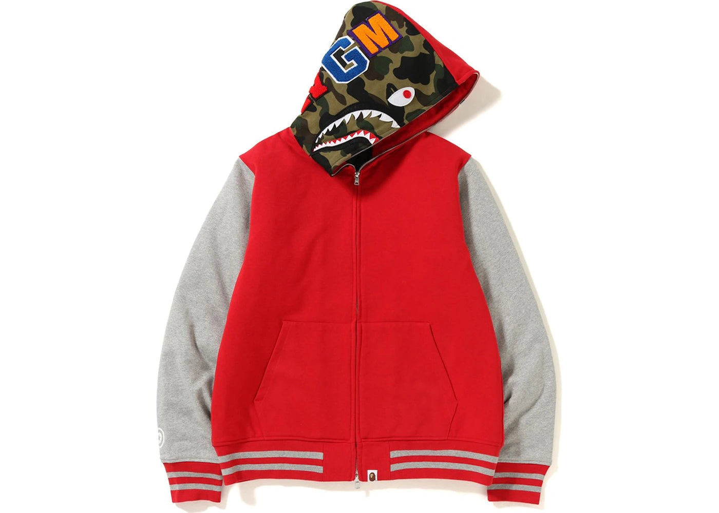 BAPE Shark Sweat Varsity Hoodie Jacket Red/Grey