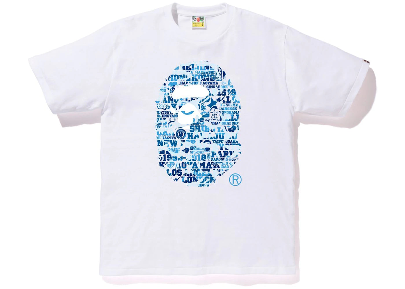 BAPE XXV Cities Camo Ape Head Tee White/Blue