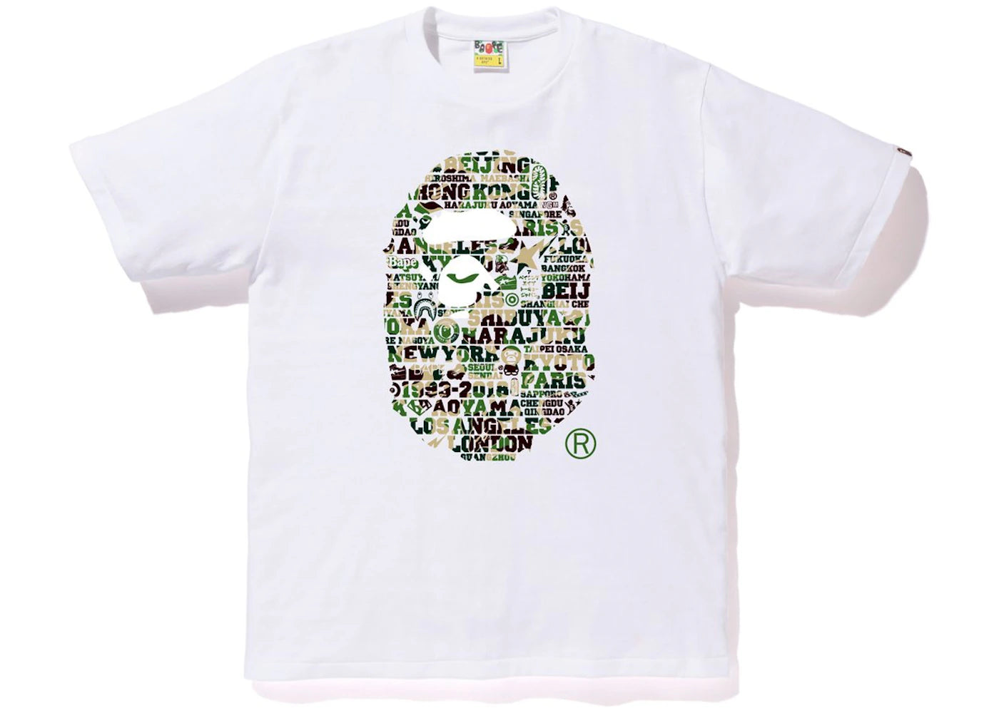 BAPE XXV Cities Camo Ape Head Tee White/Green