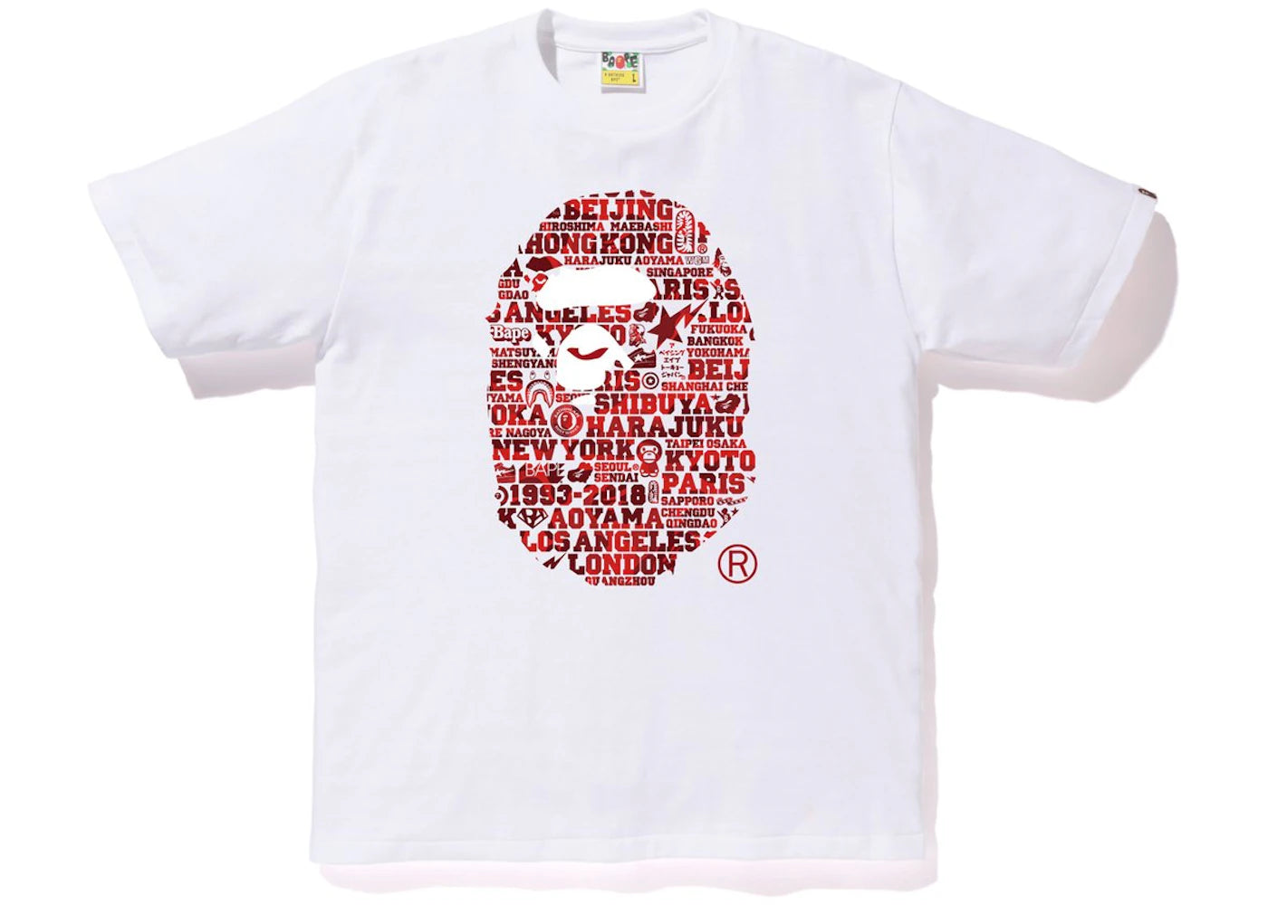 BAPE XXV Cities Camo Ape Head Tee White/Red