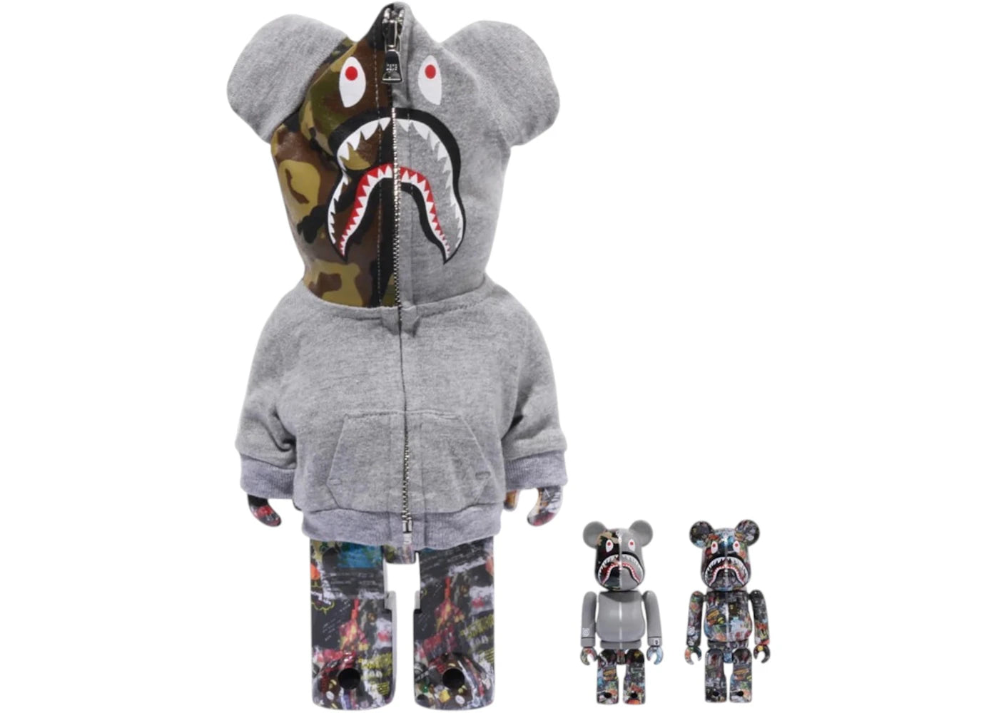 Bearbrick Bape Legacy Camo Shark 100% & 400% Set Grey