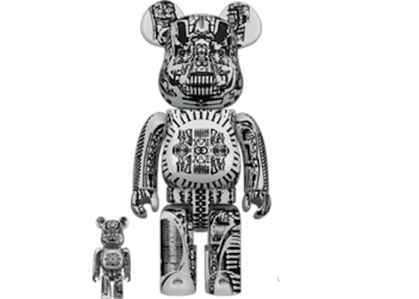 Bearbrick HR GIGER 100% & 400% Set White Chrome