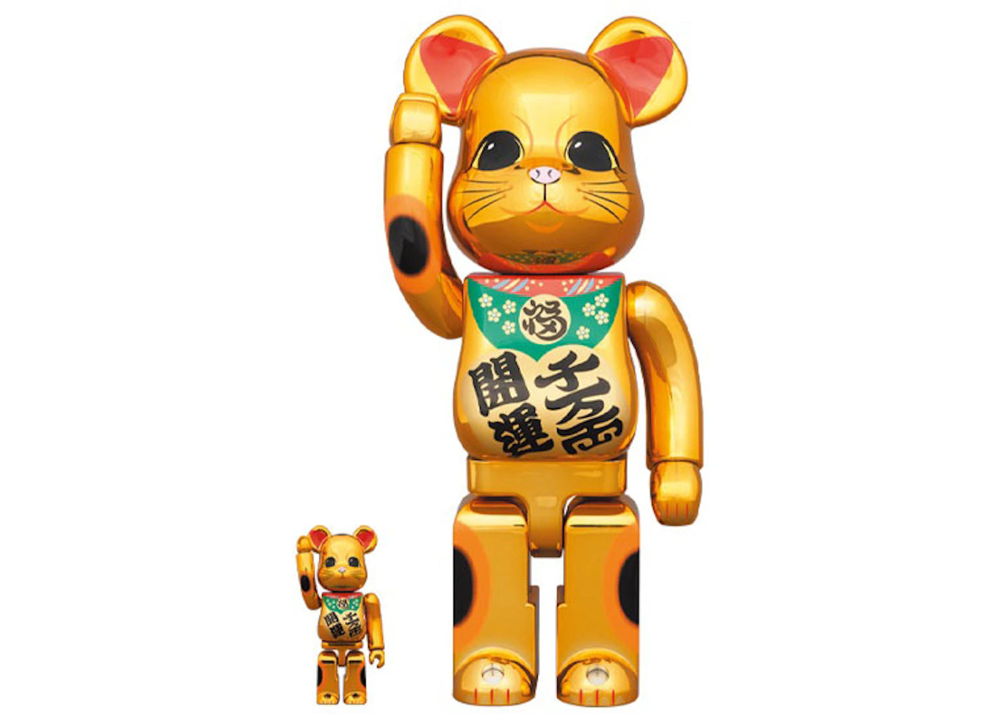 Bearbrick Lucky Cat Good Luck Ten Million Ryo 100% & 400% Set Gold Plated