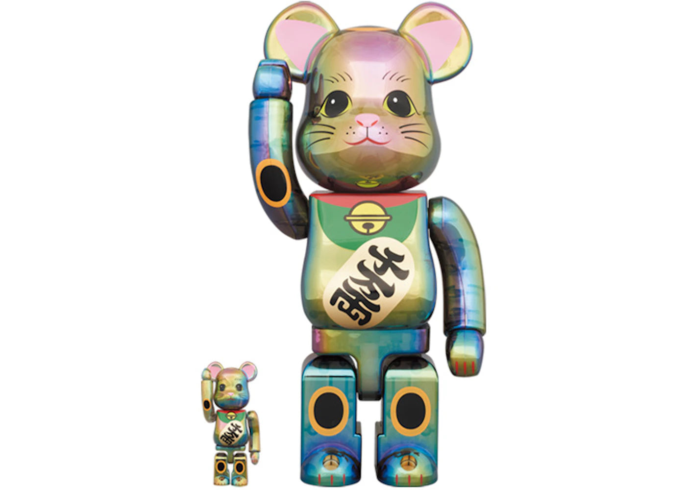 Bearbrick Maneki Neko 100% & 400% Set Black Transparent Plating