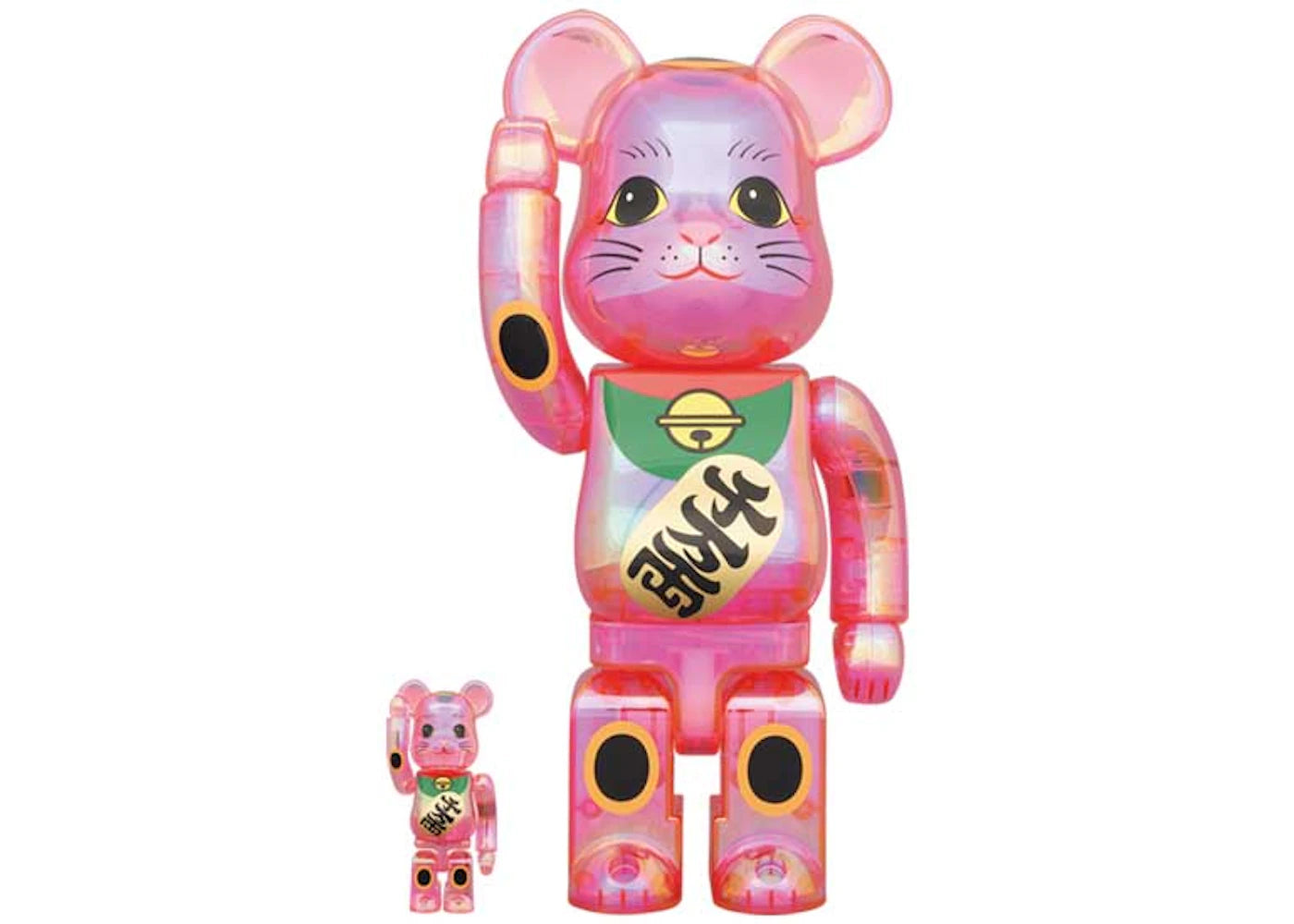 Bearbrick Maneki Neko 100% & 400% Set Pink Transparent Plating