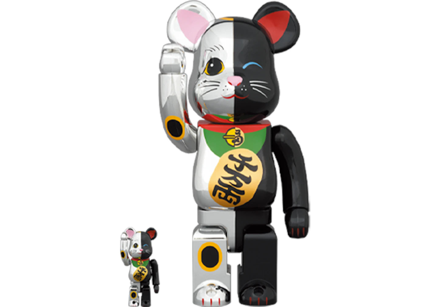 Bearbrick Maneki Neko 100% & 400% Set Silver/Black