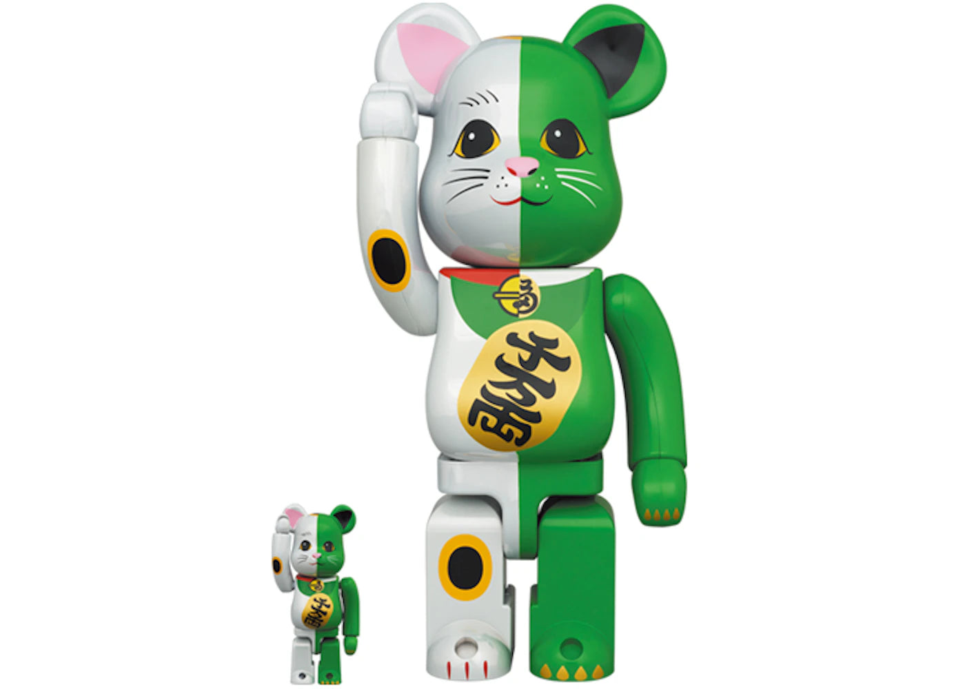 Bearbrick Maneki Neko 100% & 400% Set White/Green