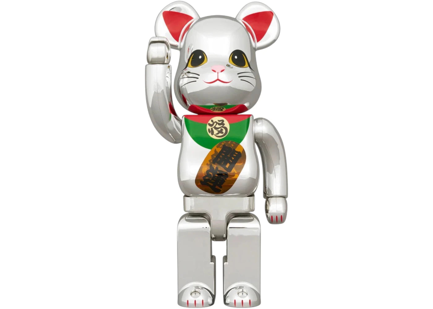 Bearbrick Maneki Neko Good Luck Silver Plated Luminous 400%
