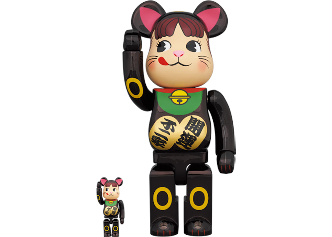 Bearbrick Maneki Neko Peko-chan 100% & 400% Set Black